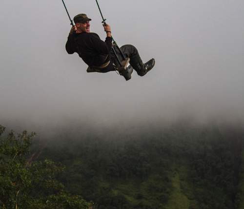 Matthew Snyman swinging at the end of the world, Ecuador.