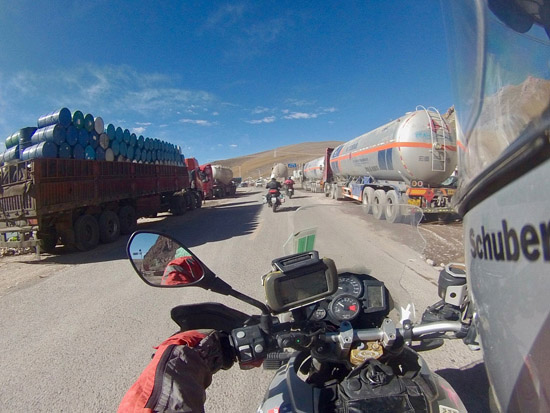 Trucks on the road to Lhasa